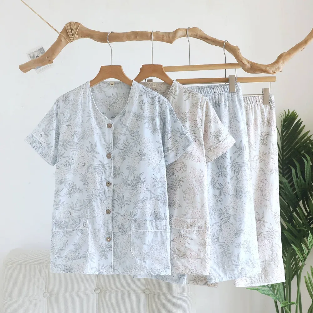 Flower Chest Pads Pajamas Woman Summer Two-Piece Ladies Set New Short Sleeve Pyjama Set Woman Sleepwear Cotton Home Wear
Flower Chest Pads Pajamas Woman Summer Two-Piece Ladies Set New Short Sleeve Pyjama Set Woman Sleepwear Cotton Home Wear