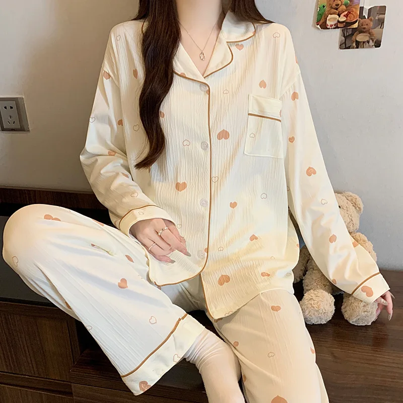Artistic Love Instagram-Style Pajama Set for Women - Spring/Fall Season Wrinkled Fabric Loose-Fit Long-Sleeve Top and Pants Set
Artistic Love Instagram-Style Pajama Set for Women - Spring/Fall Season Wrinkled Fabric Loose-Fit Long-Sleeve Top and Pants Set