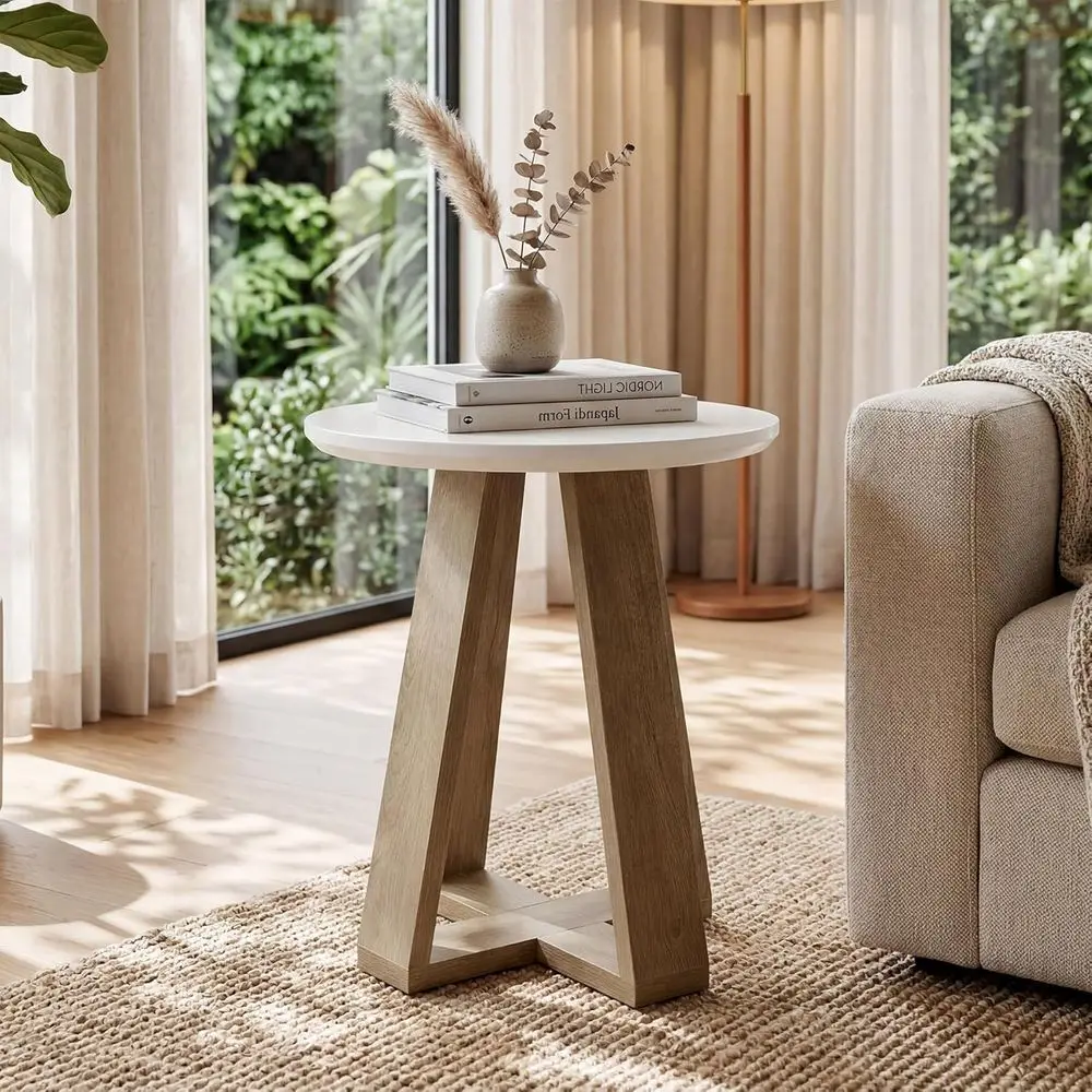 White & Brown Round Side Table with Easy Assembly for Living Room or Bedroom Accent
White & Brown Round Side Table with Easy Assembly for Living Room or Bedroom Accent