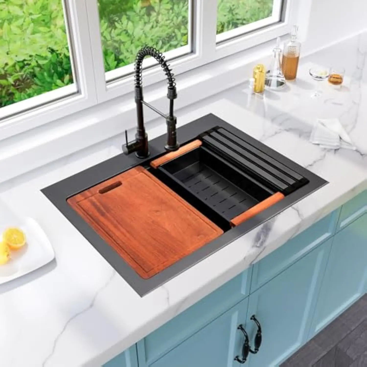 Black Kitchen Sink, Drop in Workstation Sink, 16 Gauge Stainless Steel Sink with Deep and Large Single Bowl (28 X 22)
Black Kitchen Sink, Drop in Workstation Sink, 16 Gauge Stainless Steel Sink with Deep and Large Single Bowl (28 X 22)