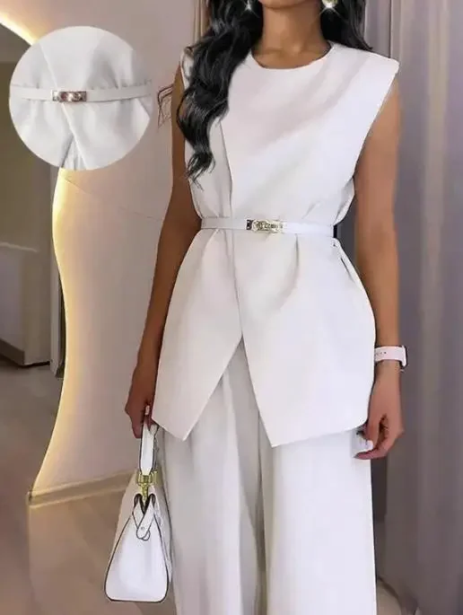 Summer New Women's Sleeveless Top & Casual Pants Set with Belt Temperament Commuting Female Fashion Two Piece Outfits Pants Sets
Summer New Women's Sleeveless Top & Casual Pants Set with Belt Temperament Commuting Female Fashion Two Piece Outfits Pants Sets