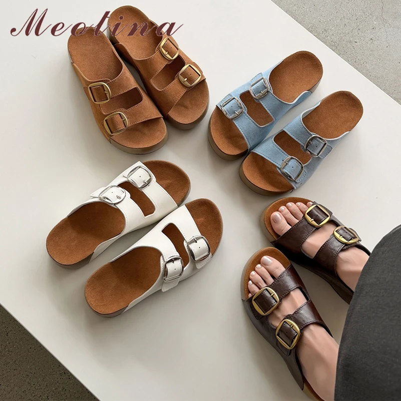 Meotina Women Genuine Leather Slides Round Toe Thick Mid Heels Sandals Buckle Cow Suede Slippers Ladies Fashion Shoes Summer 40
Meotina Women Genuine Leather Slides Round Toe Thick Mid Heels Sandals Buckle Cow Suede Slippers Ladies Fashion Shoes Summer 40