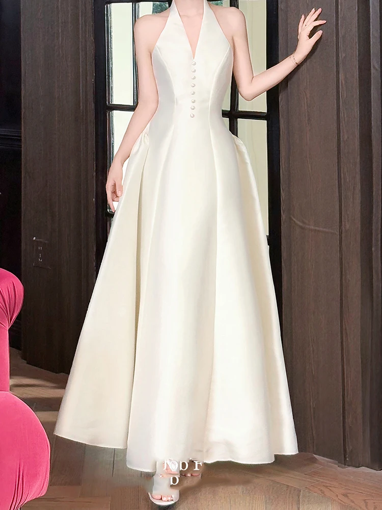 New 2025 Solid Slimming Spliced Single Breasted Elegant Dress for Women Halter Sleeveless Backless Tunic Formal Long Dress
New 2025 Solid Slimming Spliced Single Breasted Elegant Dress for Women Halter Sleeveless Backless Tunic Formal Long Dress