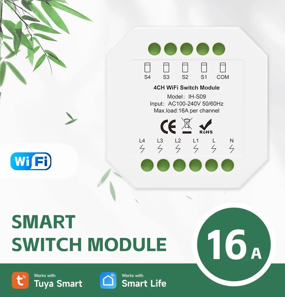 Tuya 1-4CH WiFi Smart Switch Module 16A Max Load per AC100-240V 50/60Hz - Voice Control Compatible with Alexa Google Assistant
Tuya 1-4CH WiFi Smart Switch Module 16A Max Load per AC100-240V 50/60Hz - Voice Control Compatible with Alexa Google Assistant