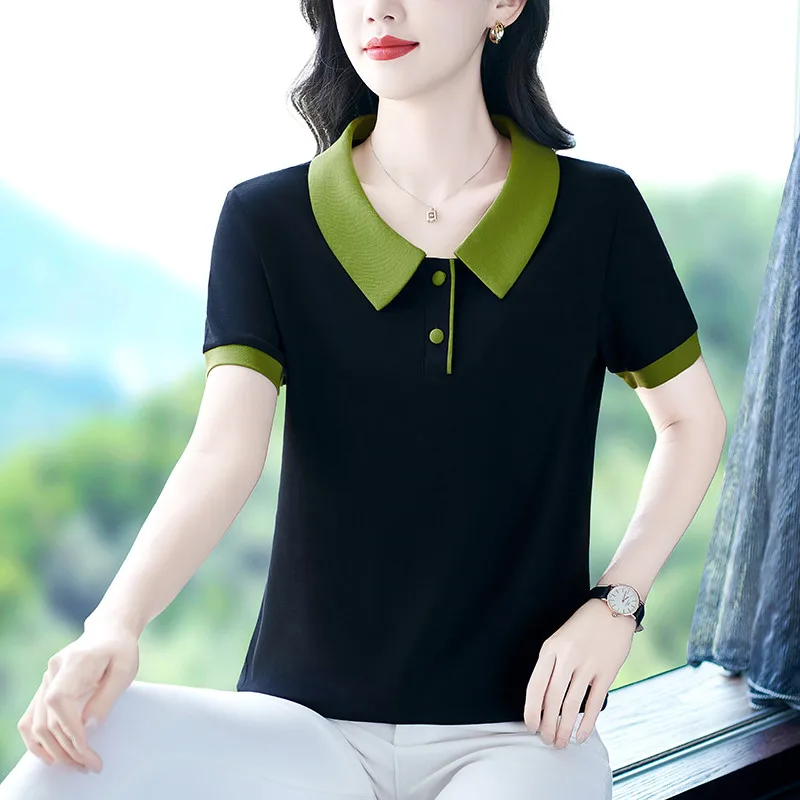 2025 New Summer Autumn T-shirt Woman Clothes Fashion Short Sleeved Ice Silk T-shirt Women's Baby Collar Casual T-shirts Top
2025 New Summer Autumn T-shirt Woman Clothes Fashion Short Sleeved Ice Silk T-shirt Women's Baby Collar Casual T-shirts Top