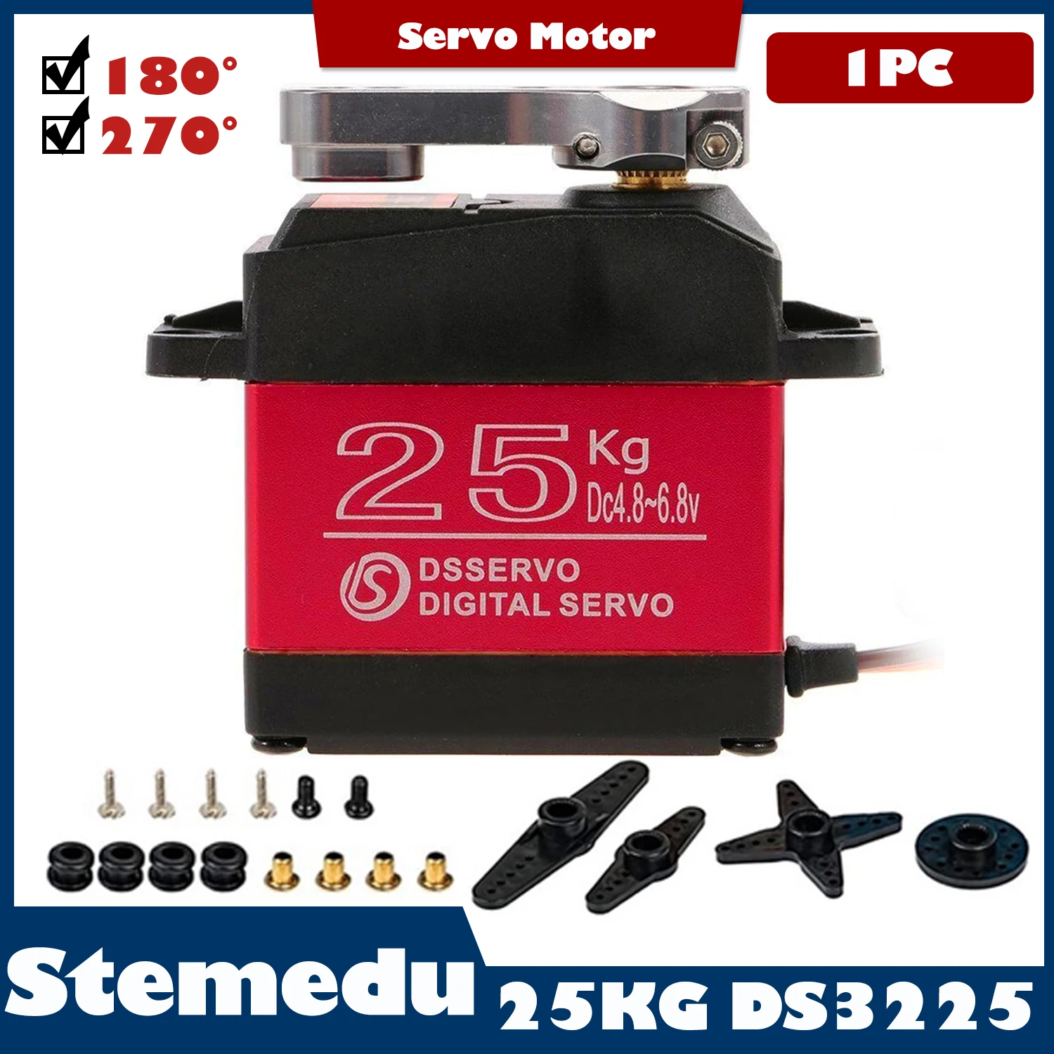 DS3225 25KG Digital Servo Large Torque Full Metal Gear Steering Servo with 25T Servo Horn for 1/8 1/10 1/12 Scale Baja RC Car
DS3225 25KG Digital Servo Large Torque Full Metal Gear Steering Servo with 25T Servo Horn for 1/8 1/10 1/12 Scale Baja RC Car