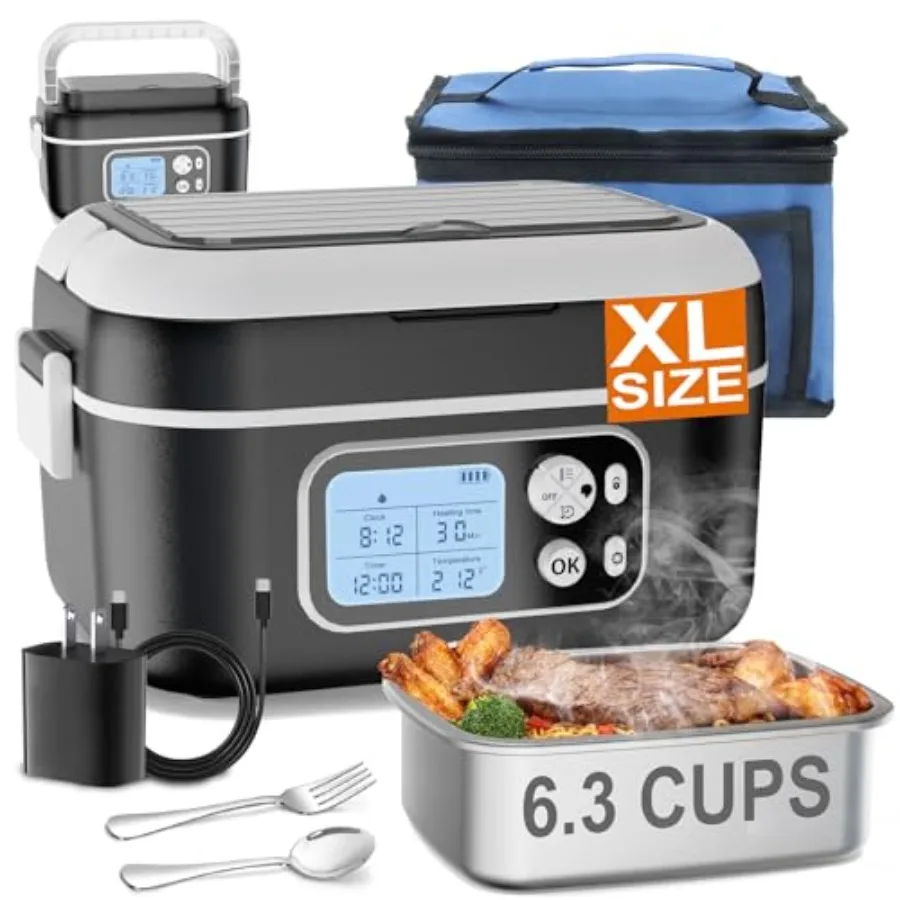 6.3-Cup Cordless Electric Lunch Box for Adults, 27000mAh Heated Lunch Box For Men Battery Powered with Automatic Heating, 100W
6.3-Cup Cordless Electric Lunch Box for Adults, 27000mAh Heated Lunch Box For Men Battery Powered with Automatic Heating, 100W