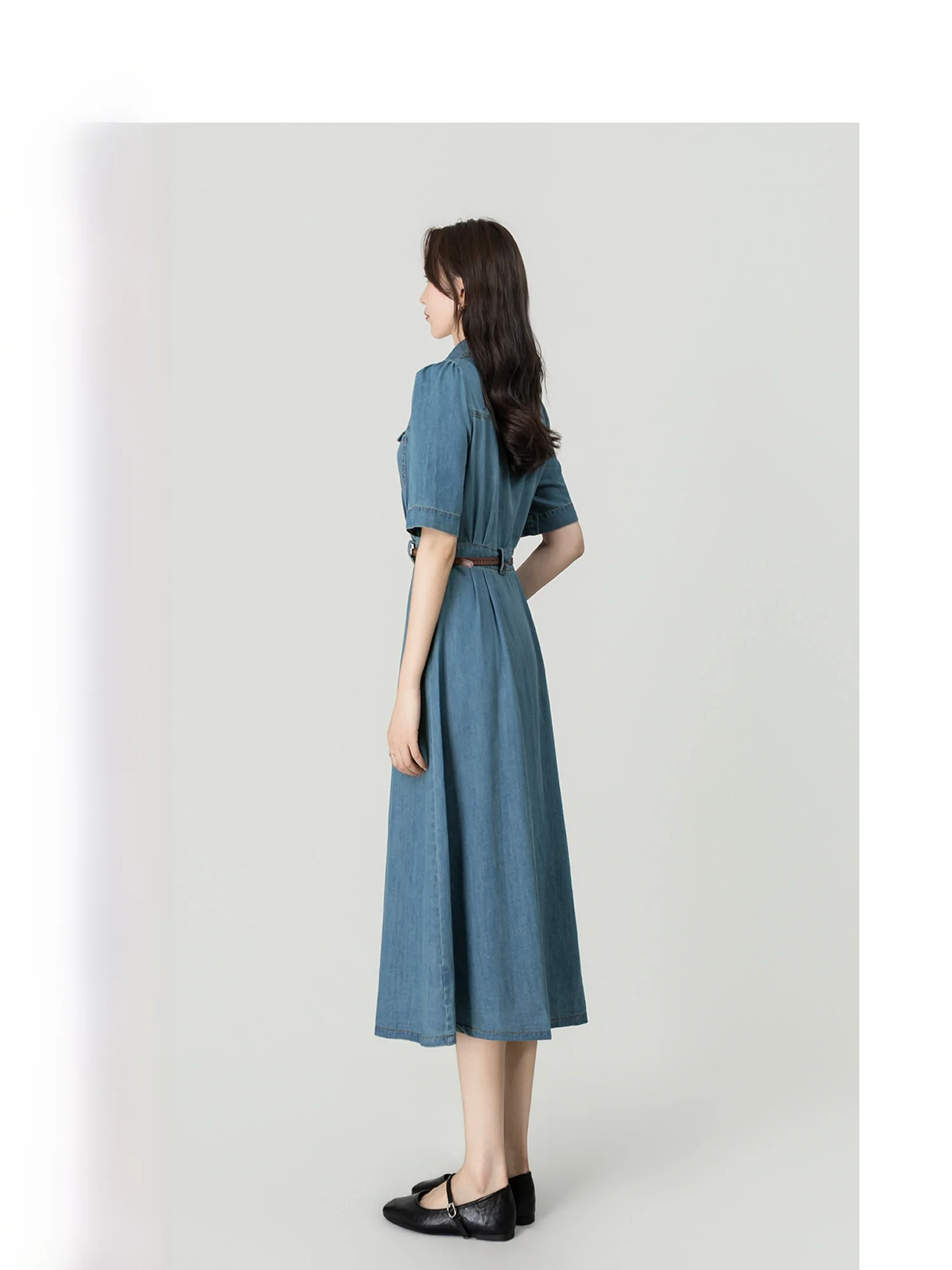 Wavy Egg Korean Style V-Neck Denim Shirt Dress Women's Summer Slimming Long Dress Business Casual City Commute Workwear
Wavy Egg Korean Style V-Neck Denim Shirt Dress Women's Summer Slimming Long Dress Business Casual City Commute Workwear