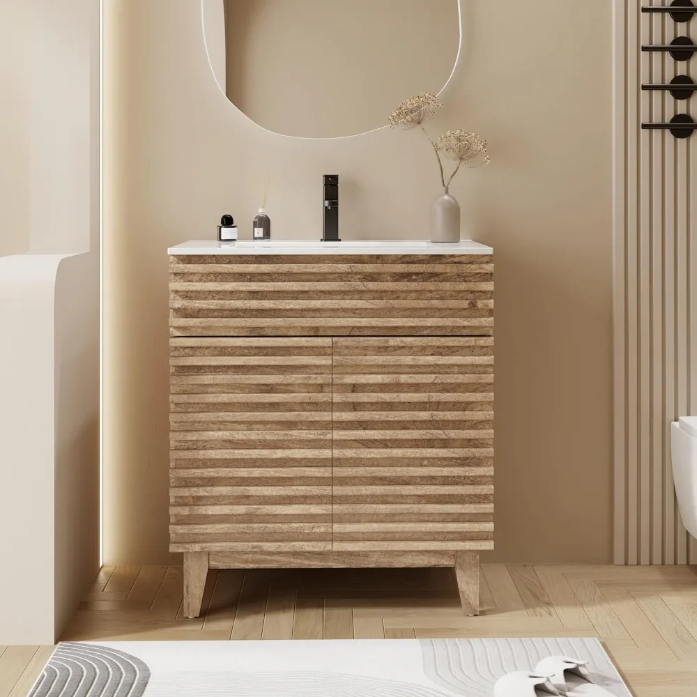 30" Bathroom Vanity with Sink Combo Mid-Century Freestanding Cabinet with Wood Stripes Decor, Adjustable Shelf
30" Bathroom Vanity with Sink Combo Mid-Century Freestanding Cabinet with Wood Stripes Decor, Adjustable Shelf