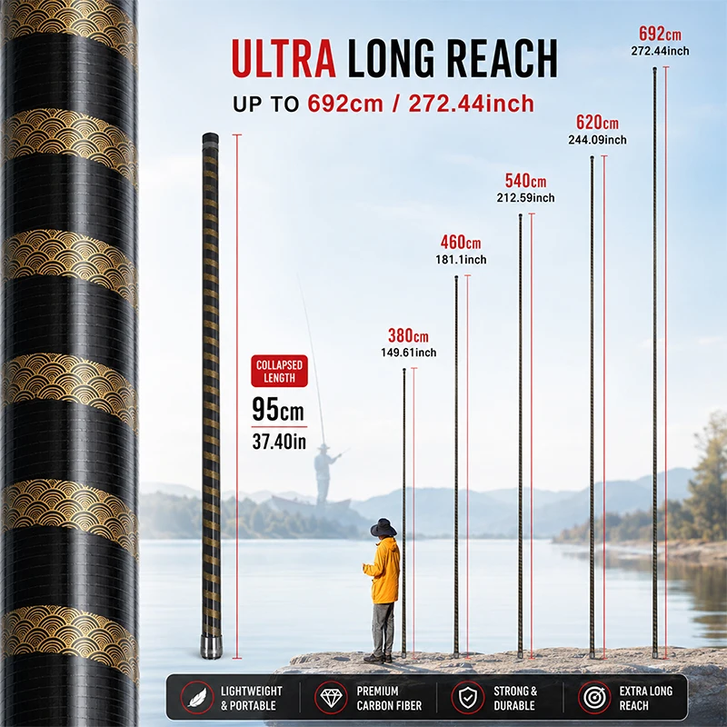 Ultra Long 692cm Carbon Fiber Telescopic Landing Net Pole, Lightweight Portable, 8mm Threaded Interface
Ultra Long 692cm Carbon Fiber Telescopic Landing Net Pole, Lightweight Portable, 8mm Threaded Interface