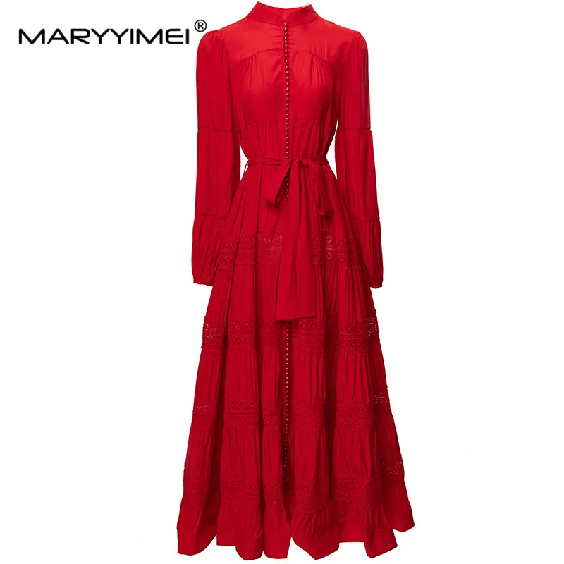 MARYYIMEI Fashion Designer spring Summer Women's V-Neck Lantern Sleeved Single-Breasted Hollow Out Lace-UP Big Swing Dresses
MARYYIMEI Fashion Designer spring Summer Women's V-Neck Lantern Sleeved Single-Breasted Hollow Out Lace-UP Big Swing Dresses