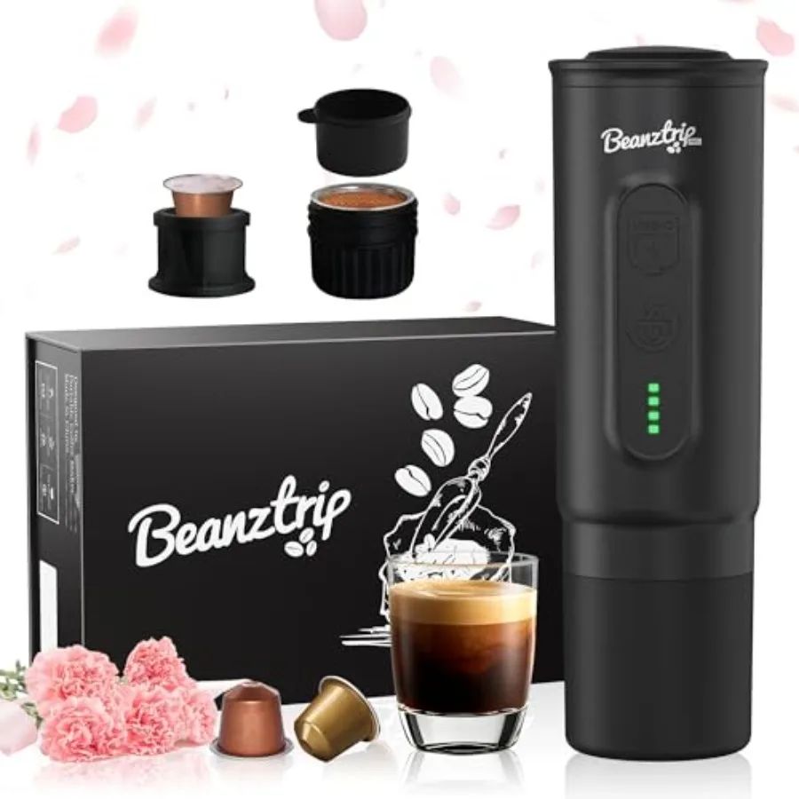 Portable espresso machine for travel and camping, stainless steel black, self-heating electric maker compatible with NS capsule
Portable espresso machine for travel and camping, stainless steel black, self-heating electric maker compatible with NS capsule