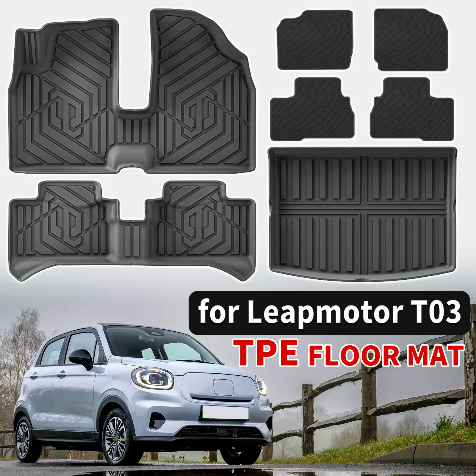 for Leapmotor T03 LHD 2024 2025 2026 Custom Eco-Friendly TPE Floor Mats, All-Weather Waterproof Liners & Trunk Pad
for Leapmotor T03 LHD 2024 2025 2026 Custom Eco-Friendly TPE Floor Mats, All-Weather Waterproof Liners & Trunk Pad