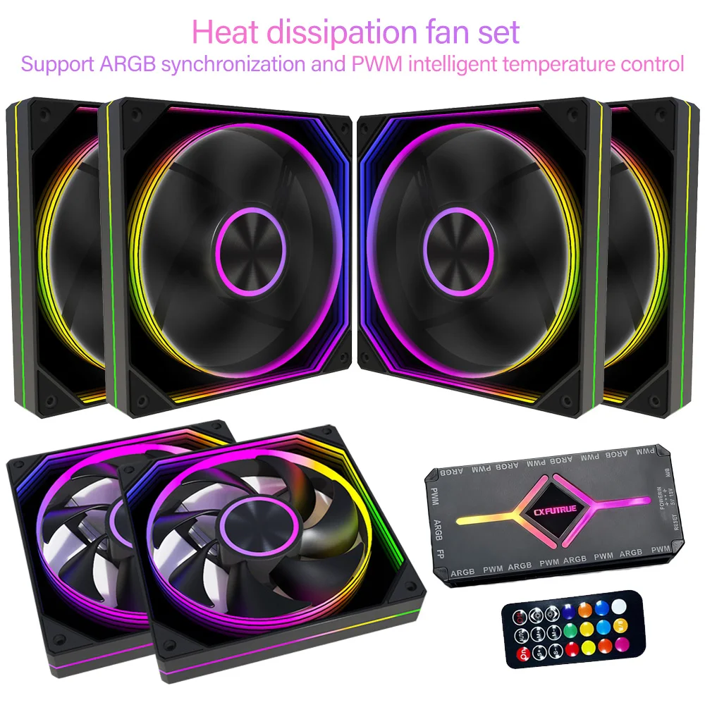ARGB PWM case fan kit - 120mm silent cooling fan, with remote control to control speed and ARGB lighting (Battery Not Included)
ARGB PWM case fan kit - 120mm silent cooling fan, with remote control to control speed and ARGB lighting (Battery Not Included)