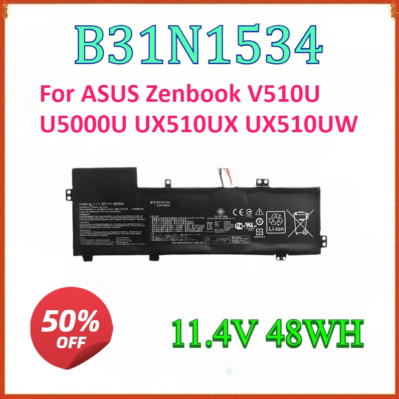 New 11.4V 4050mAh 48Wh B31N1534 Laptop Battery For ASUS Zenbook V510U U5000U UX510UX UX510UW
New 11.4V 4050mAh 48Wh B31N1534 Laptop Battery For ASUS Zenbook V510U U5000U UX510UX UX510UW