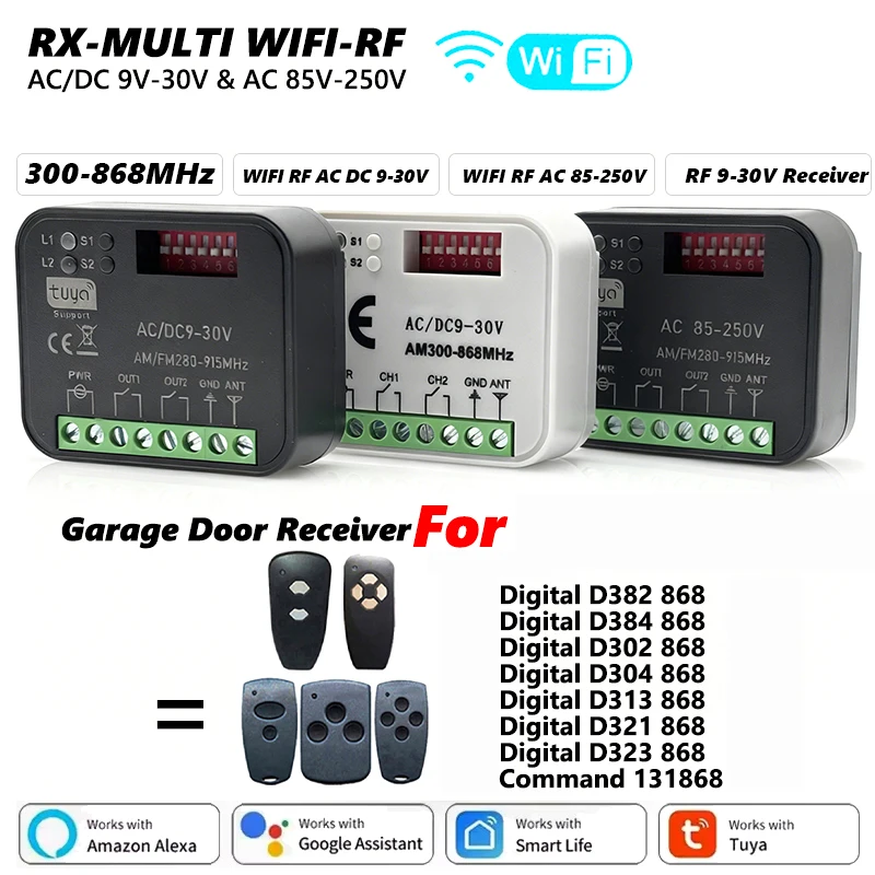 RX MULTI WIFI Tuya Receiver 300-868MHz For Digital D382 D384 D302 D304 D313 D321 D323 868 Command 131868 Remote Control
RX MULTI WIFI Tuya Receiver 300-868MHz For Digital D382 D384 D302 D304 D313 D321 D323 868 Command 131868 Remote Control