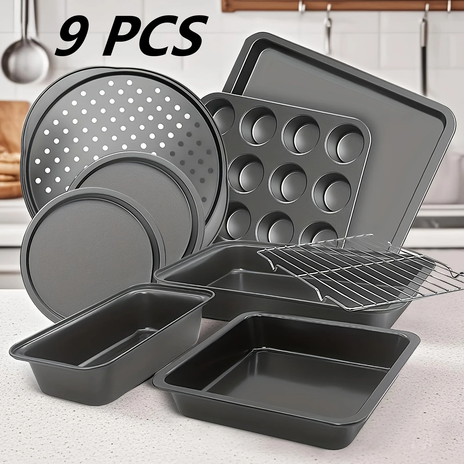LOLLICY 6/9/11pcs Bakeware Set Black/Golden/Grey Speckled, Heavy Duty Carbon Steel with Non-Stick Coating, Pizza Pan, Muffin
LOLLICY 6/9/11pcs Bakeware Set Black/Golden/Grey Speckled, Heavy Duty Carbon Steel with Non-Stick Coating, Pizza Pan, Muffin