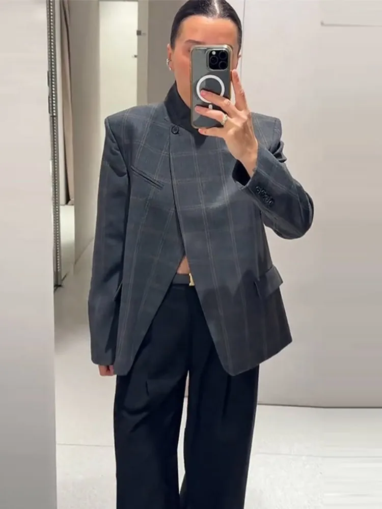 Elegant Plaid One Button Suit Jackets Women Stand Collar Split Full Sleeve Female Blazer 2026 Spring Lady Daily Outwear
Elegant Plaid One Button Suit Jackets Women Stand Collar Split Full Sleeve Female Blazer 2026 Spring Lady Daily Outwear