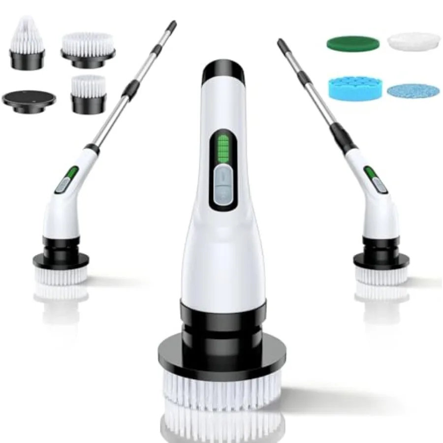 Bathroom electric spin scrubber with long handle, ABS plastic body, white-gray color, dual-speed cordless operation and IPX7 wa
Bathroom electric spin scrubber with long handle, ABS plastic body, white-gray color, dual-speed cordless operation and IPX7 wa