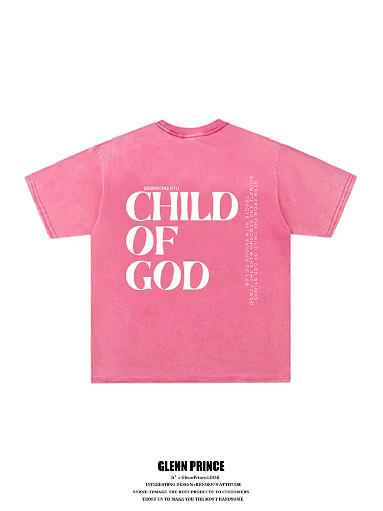 Washed American Retro Short Sleeve Men's T-shirt Couple Matching Pink Letter Print Summer New Style Loose Fit Breathable Cotton
Washed American Retro Short Sleeve Men's T-shirt Couple Matching Pink Letter Print Summer New Style Loose Fit Breathable Cotton