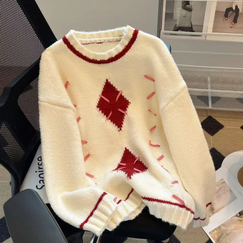 Women White Knitting Clothing Vintage Sweater Contrasting Colors Long Sleeve Casual Korean Fashion Baggy Female Winter NEW Tops
Women White Knitting Clothing Vintage Sweater Contrasting Colors Long Sleeve Casual Korean Fashion Baggy Female Winter NEW Tops