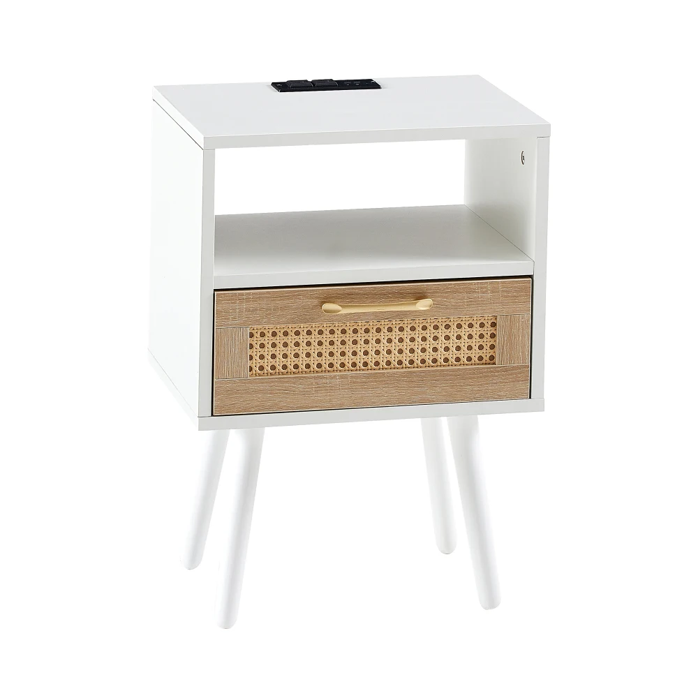 15.75" Rattan End table, Modern nightstand with drawer and solid wood legs, side table for living room, bedroom, white
15.75" Rattan End table, Modern nightstand with drawer and solid wood legs, side table for living room, bedroom, white