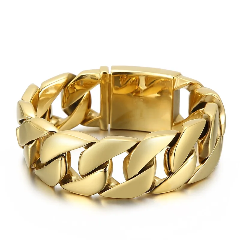 24mm Heavy Gold Color Curb Cuban Chain Bracelet Men Women Punk HipHop Black Stainless Steel Fashion Biker Bike Bangle Jewelry
24mm Heavy Gold Color Curb Cuban Chain Bracelet Men Women Punk HipHop Black Stainless Steel Fashion Biker Bike Bangle Jewelry