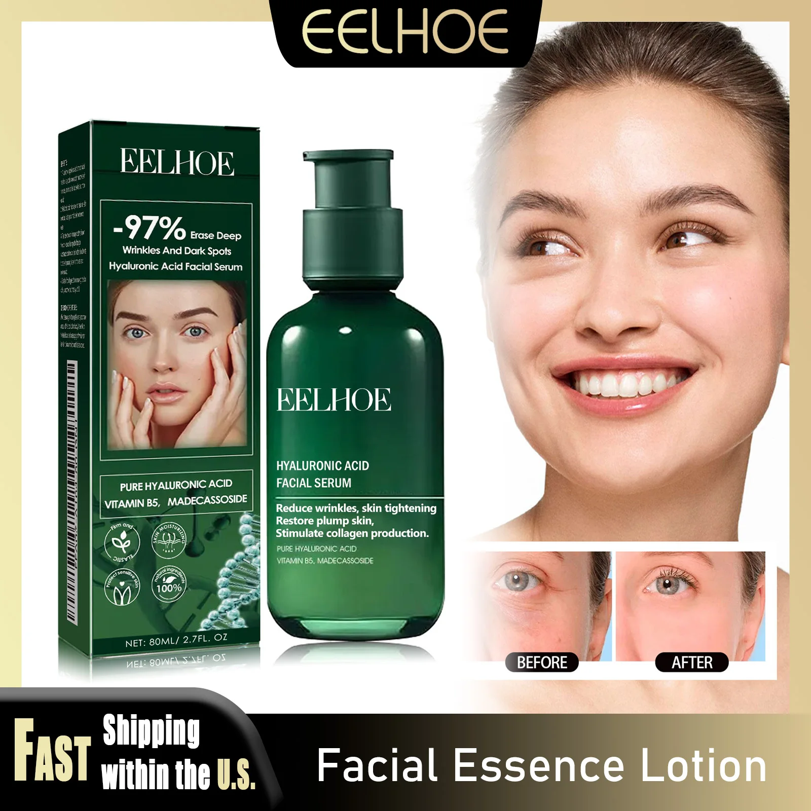 EELHOE 80 мл эссенционный лосьон для лица с гиалуроновой кислотой, увлажняющий, повышающий эластичность, питательные добавки для лица, уход за кожей
EELHOE 80 мл эссенционный лосьон для лица с гиалуроновой кислотой, увлажняющий, повышающий эластичность, питательные добавки для лица, уход за кожей