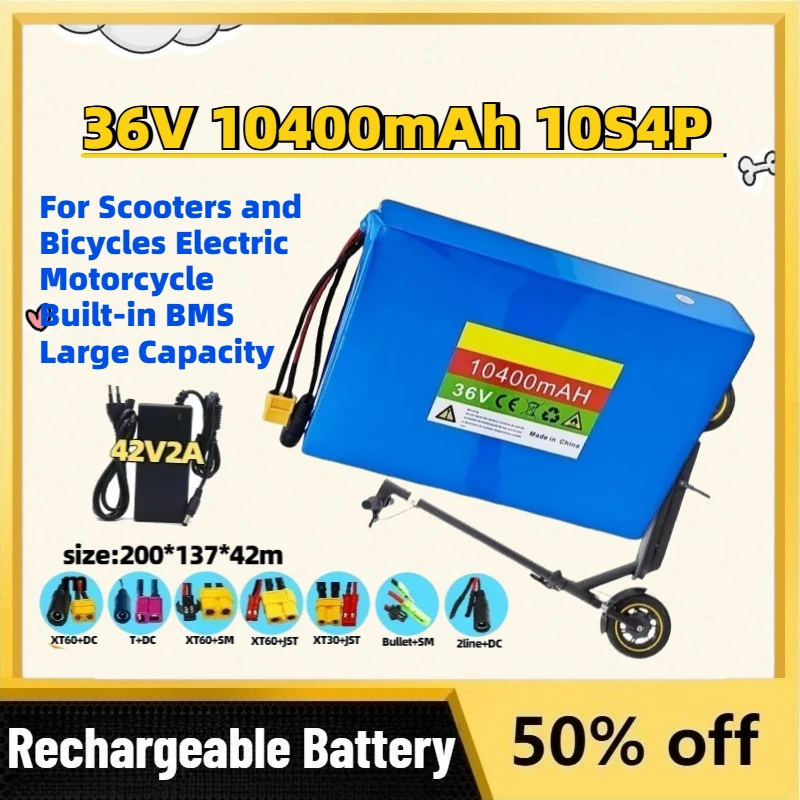For Scooters and Bicycles Electric Motorcycle Built-in BMS Large Capacity Upgrade 36V 10400mAh 10S4P 18650 Lithium Battery Pack
For Scooters and Bicycles Electric Motorcycle Built-in BMS Large Capacity Upgrade 36V 10400mAh 10S4P 18650 Lithium Battery Pack