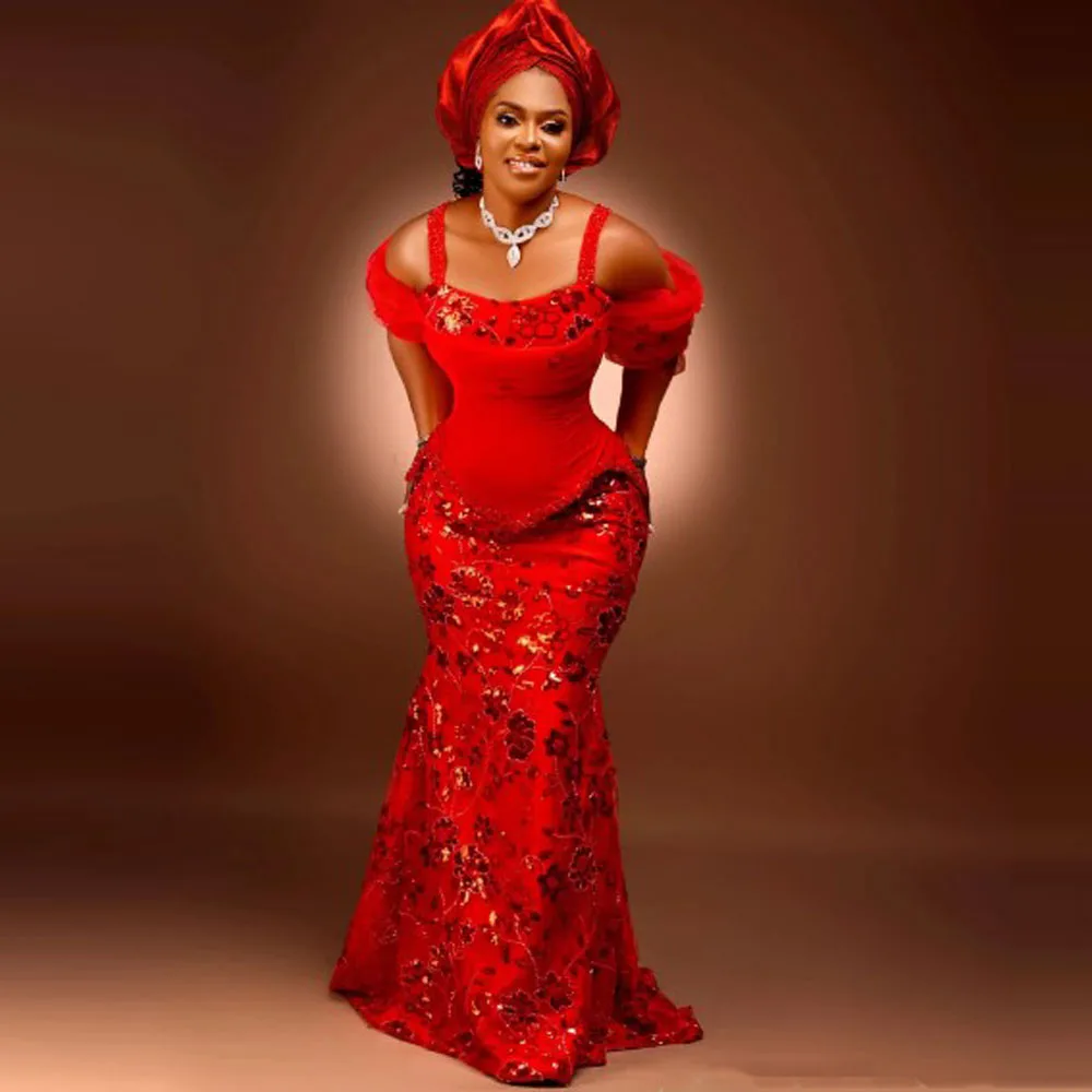 African Women Red Mermaid Evening Dresses off The Shoulder Sequins Lace Beads Peplum Plus Size Prom Dress
African Women Red Mermaid Evening Dresses off The Shoulder Sequins Lace Beads Peplum Plus Size Prom Dress