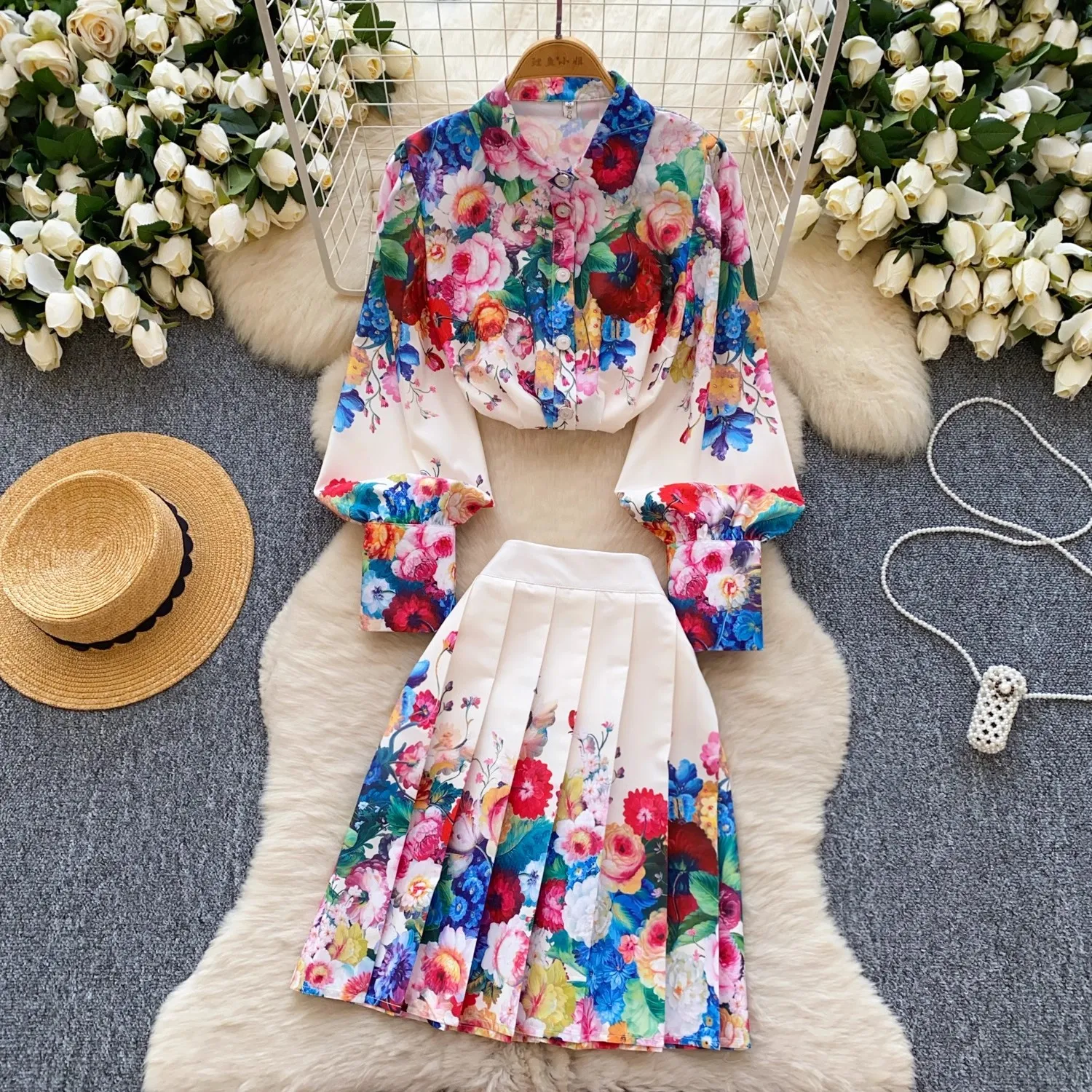 Floral Vintage 2 Piece Sets 2025 Women Clothing Long Lantern Sleeve Blouses High Waist Pleated Skirt Suit Chic Summer Outfits
Floral Vintage 2 Piece Sets 2025 Women Clothing Long Lantern Sleeve Blouses High Waist Pleated Skirt Suit Chic Summer Outfits