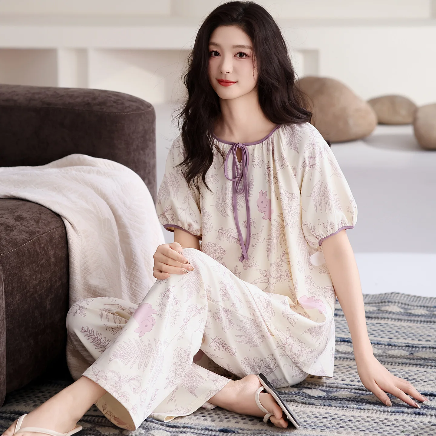 2026 New Cotton Nightwear Women's Sweet Nightwear Short Sleeves Long Pant 2Pcs/set Sleepwear Young Girl Female Pijamas Mujer
2026 New Cotton Nightwear Women's Sweet Nightwear Short Sleeves Long Pant 2Pcs/set Sleepwear Young Girl Female Pijamas Mujer
