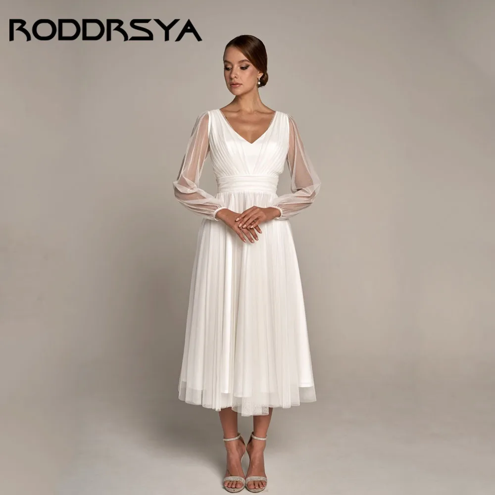 RODDRSYA Simple Tulle Bridal Party Dress Long Sleeve A-Line V-Neck Bridal Gowns Tea-Length Modern robe de mariée 2025 Customized
RODDRSYA Simple Tulle Bridal Party Dress Long Sleeve A-Line V-Neck Bridal Gowns Tea-Length Modern robe de mariée 2025 Customized