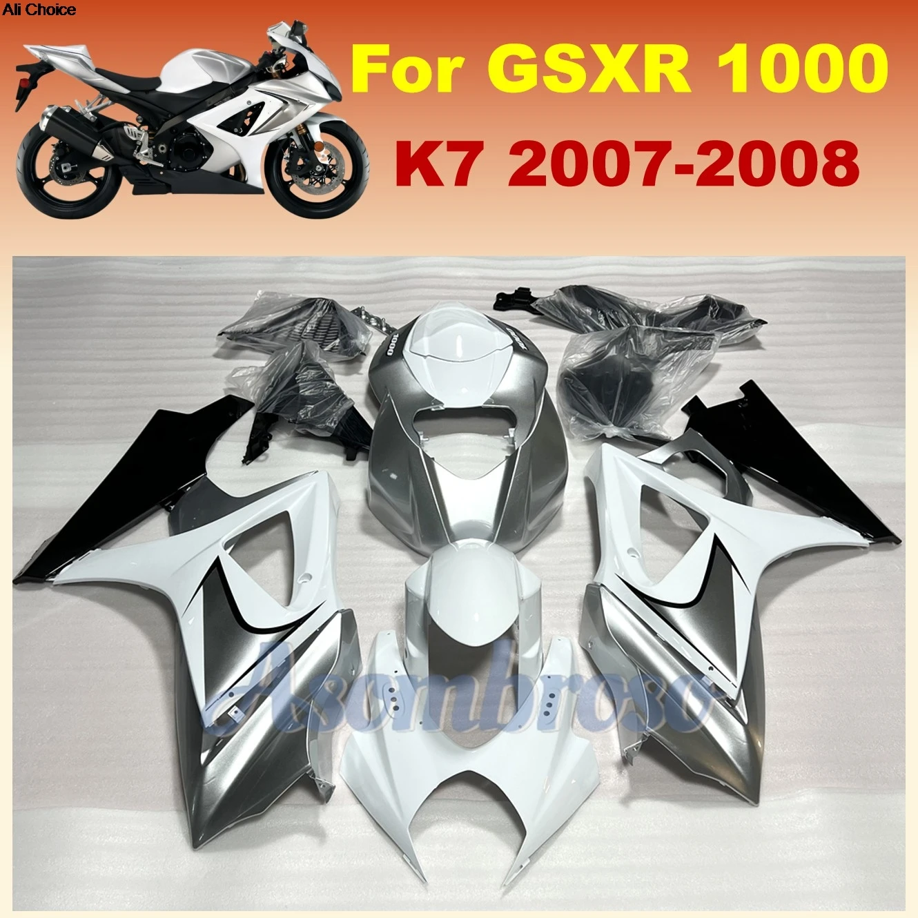 GSXR1000 Fairing kit for Suzuki 2008 2007 GSX-R1000 K7 07 08 Motorcycle ABS Injection Plastics set | Silver White
GSXR1000 Fairing kit for Suzuki 2008 2007 GSX-R1000 K7 07 08 Motorcycle ABS Injection Plastics set | Silver White