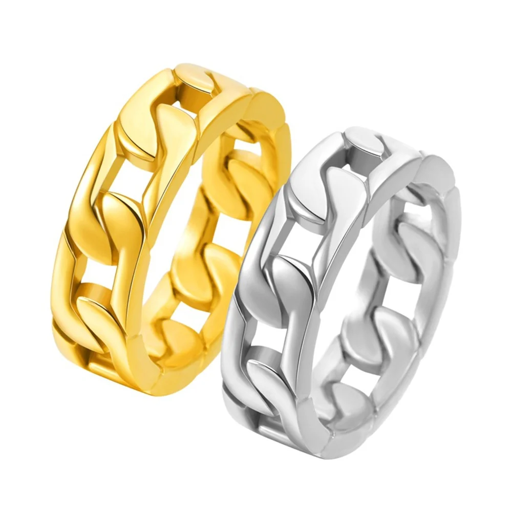 Men's Women's Gold Ring 7mm Silver Color 316L Stainless Steel Cuban Chain Rings for Woman Man Punk Hiphop Jewelry High Quality
Men's Women's Gold Ring 7mm Silver Color 316L Stainless Steel Cuban Chain Rings for Woman Man Punk Hiphop Jewelry High Quality