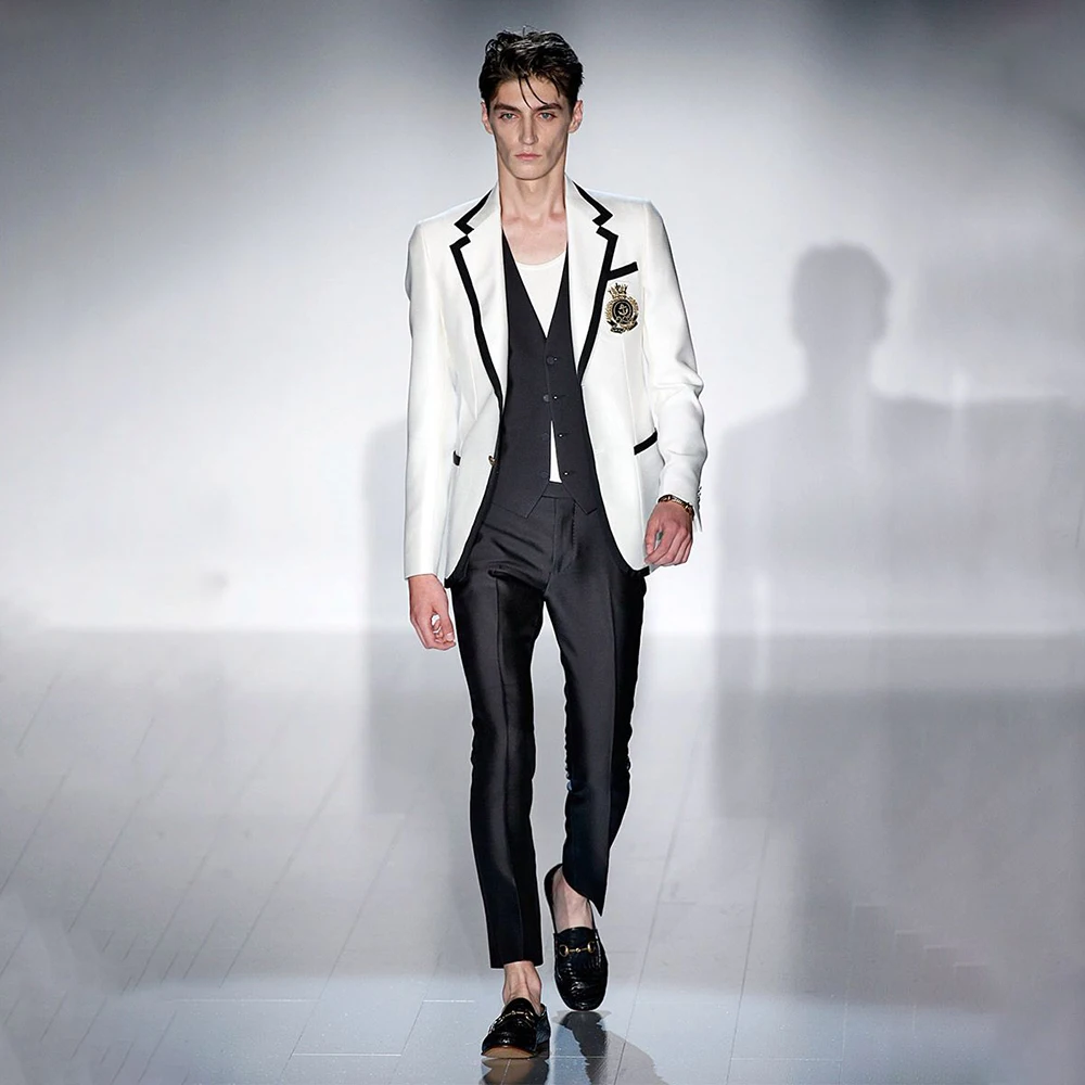 Модные мужские костюмы, элегантный облегающий костюм на одной пуговице с лацканами, брюки, жилет, полный комплект, мужская одежда, костюм Homme 
Модные мужские костюмы, элегантный облегающий костюм на одной пуговице с лацканами, брюки, жилет, полный комплект, мужская одежда, костюм Homme