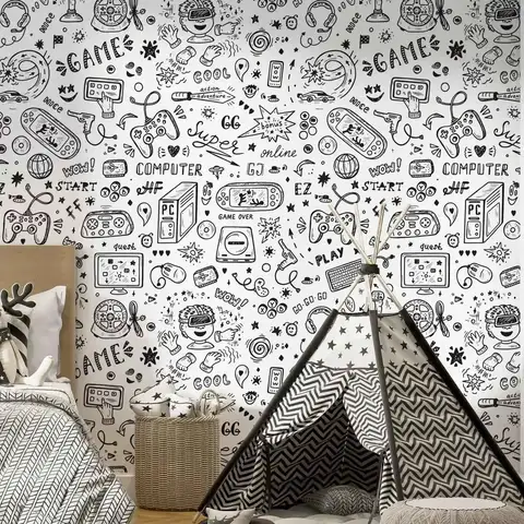 Gaming Wallpaper Peel And Stick, Gamer, Video Games, Boy Teenager Wall Mural, Headphones Self Adhesive Wall Paper For Kids Room