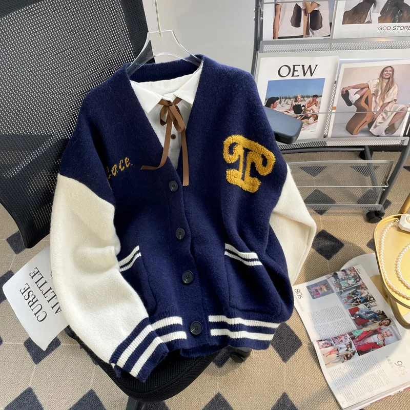 Hsa Korean version college style sweater cardigan for women autumn and winter 2023 new loose and lazy knit baseball jacket tops
Hsa Korean version college style sweater cardigan for women autumn and winter 2023 new loose and lazy knit baseball jacket tops
