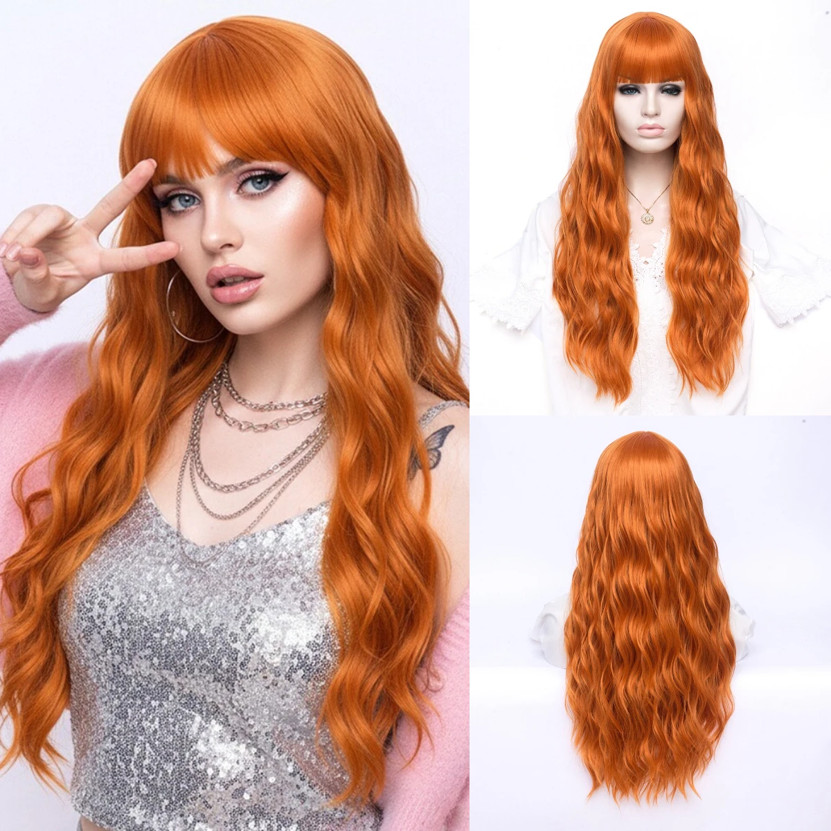 Synthetic Long Orange Curly Wavy Wig with Bangs for Woman Themed Parties Gothic Lolita Styling Realistic Fake Hair
Synthetic Long Orange Curly Wavy Wig with Bangs for Woman Themed Parties Gothic Lolita Styling Realistic Fake Hair