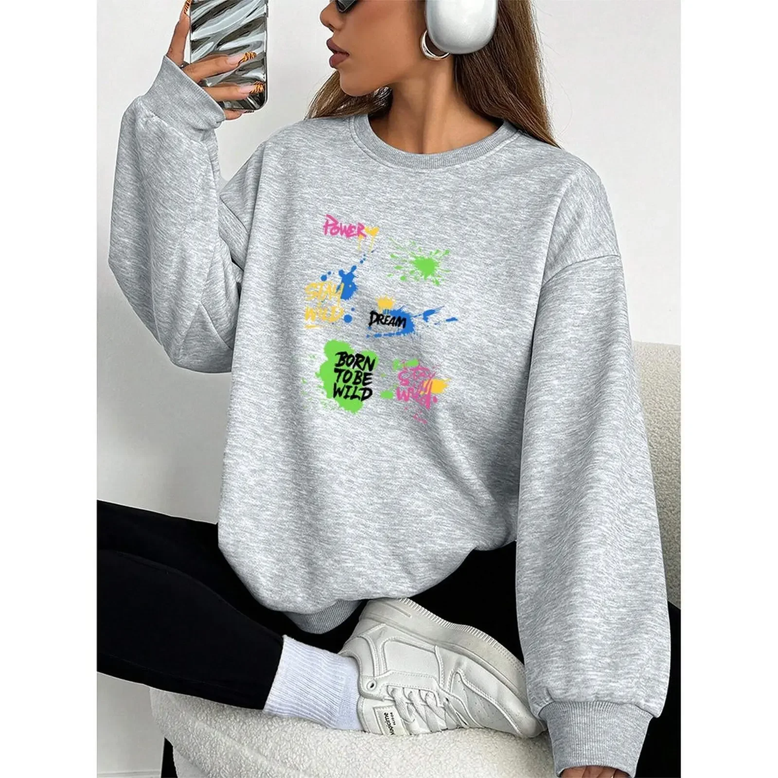 Women's Sweater O Neck Sweatshirts Velvet Winter Casual Spray-painted Print Colorful Long-sleeved Pullovers Autumn Woman Clothes
Women's Sweater O Neck Sweatshirts Velvet Winter Casual Spray-painted Print Colorful Long-sleeved Pullovers Autumn Woman Clothes