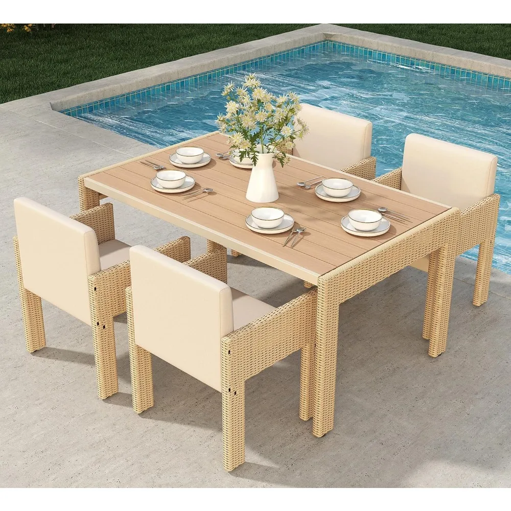 5 Piece Patio Dining Sets, Modern Outdoor Dining Set for 4, High Back Outdoor Dining Table Sets, Rectangular Outdoor Table and C
5 Piece Patio Dining Sets, Modern Outdoor Dining Set for 4, High Back Outdoor Dining Table Sets, Rectangular Outdoor Table and C