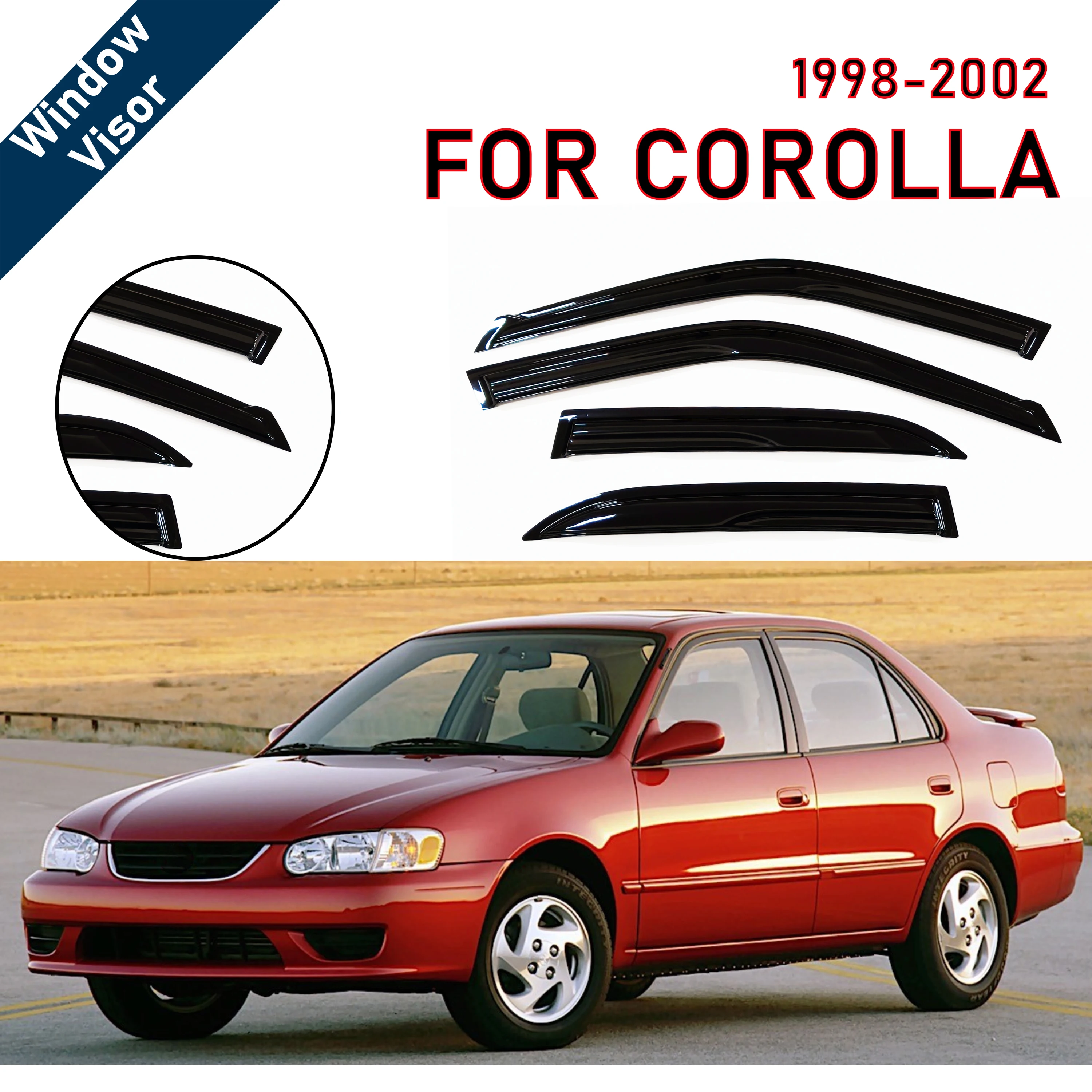 Window Visor for Toyota Corolla 1998-2002 | 4pcs Rain Guard Wind Deflector | Car Weather Shield Accessory
Window Visor for Toyota Corolla 1998-2002 | 4pcs Rain Guard Wind Deflector | Car Weather Shield Accessory