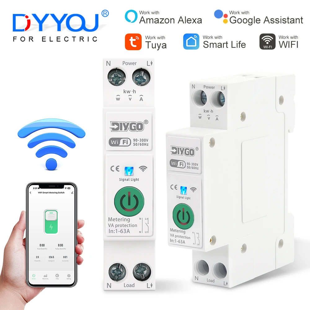 Tuya Smart Switch DGB-63TT Wireless Remote Control Circuit Breaker Current Voltage Protection Metering Monitoring Timer 1-63A
Tuya Smart Switch DGB-63TT Wireless Remote Control Circuit Breaker Current Voltage Protection Metering Monitoring Timer 1-63A