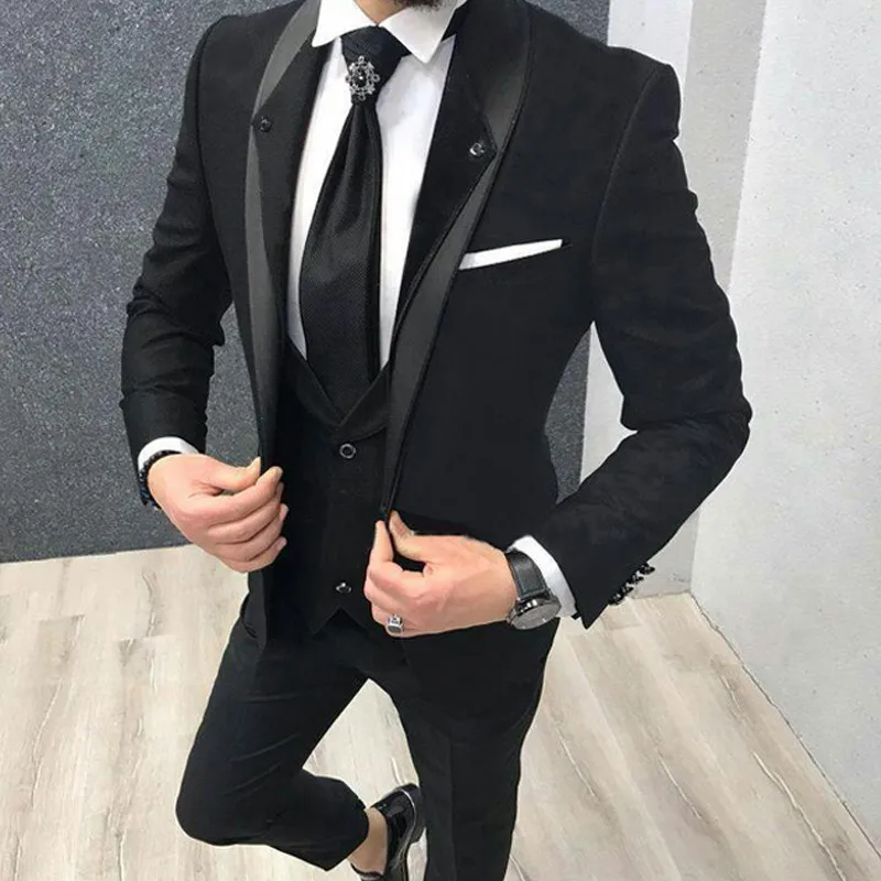 New Black Wedding Men Suits Slim fit Groom Tuxedo Suit Shawl Lapel Male Fashion 3 Piece Costume Homme Jacket Vest with Pants Set
New Black Wedding Men Suits Slim fit Groom Tuxedo Suit Shawl Lapel Male Fashion 3 Piece Costume Homme Jacket Vest with Pants Set