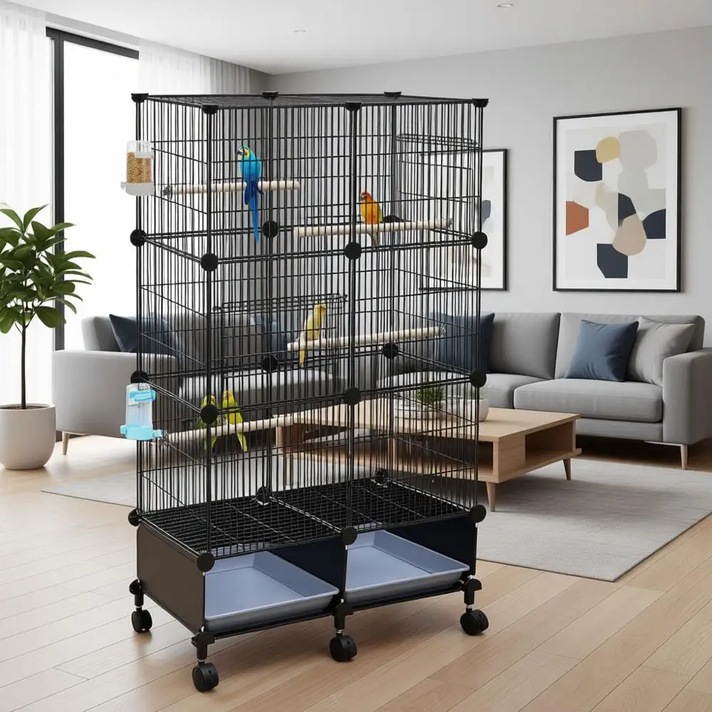 Enhanced 46-Inch Secure Bird Cage, Wooden Perches, Metal Para Cage with Removable Tray, Water Bottle & Feeder, Suitable for Parr
Enhanced 46-Inch Secure Bird Cage, Wooden Perches, Metal Para Cage with Removable Tray, Water Bottle & Feeder, Suitable for Parr
