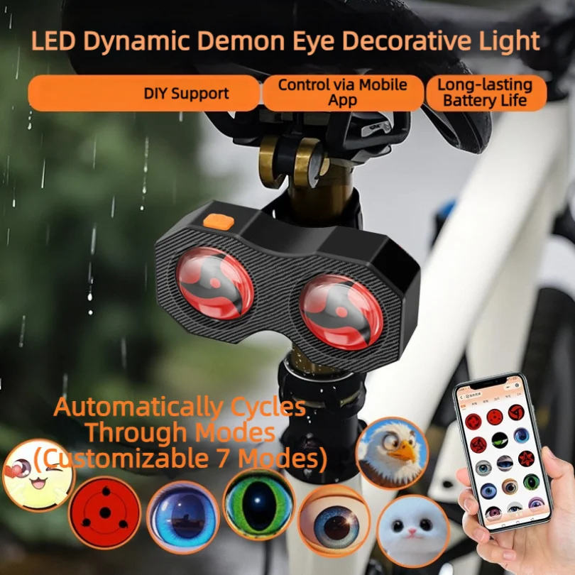 Bicycle Motorcycle Taillight Devil's Eye Rear Bike Lights Mode App Control Dynamic Eye Rechargeable Bicycle Rear Lamp
Bicycle Motorcycle Taillight Devil's Eye Rear Bike Lights Mode App Control Dynamic Eye Rechargeable Bicycle Rear Lamp