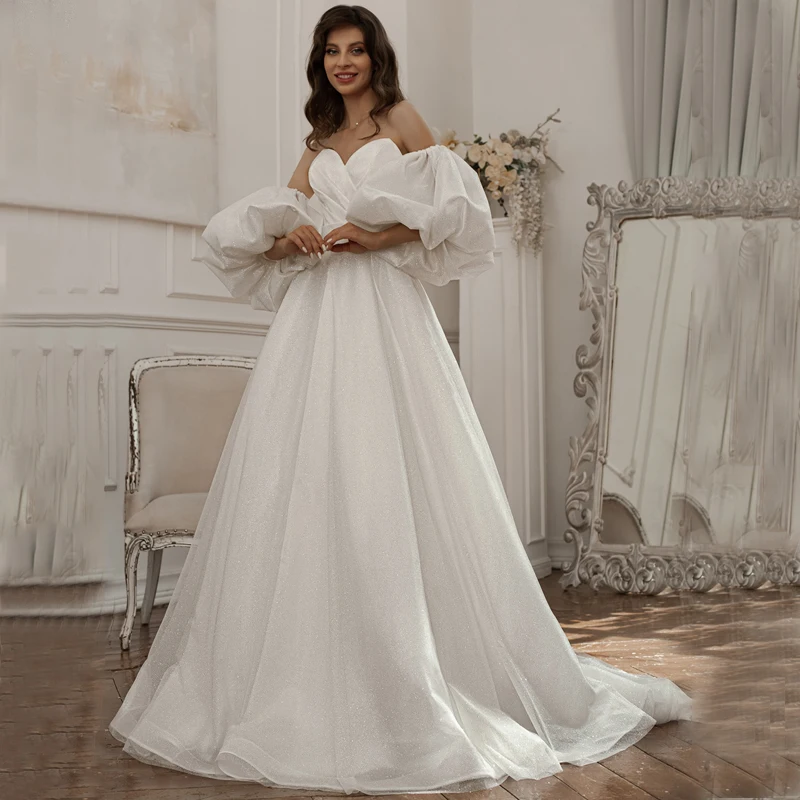 Sweetheart Belt Three Quarter Sleeve Lace Up Sparkle Tulle A-Line Wedding Dress Bridal Gown Vestido De Noiva
Sweetheart Belt Three Quarter Sleeve Lace Up Sparkle Tulle A-Line Wedding Dress Bridal Gown Vestido De Noiva