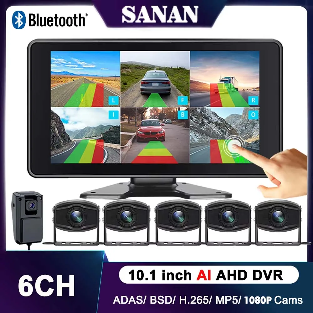 6CH Vehicle Smart ADAS BSD DVR System 10.1 Inch MP5 Touch Monitor With 6PCS HD AHD Camera Bluetooth Driving Assist for Truck Bus
6CH Vehicle Smart ADAS BSD DVR System 10.1 Inch MP5 Touch Monitor With 6PCS HD AHD Camera Bluetooth Driving Assist for Truck Bus