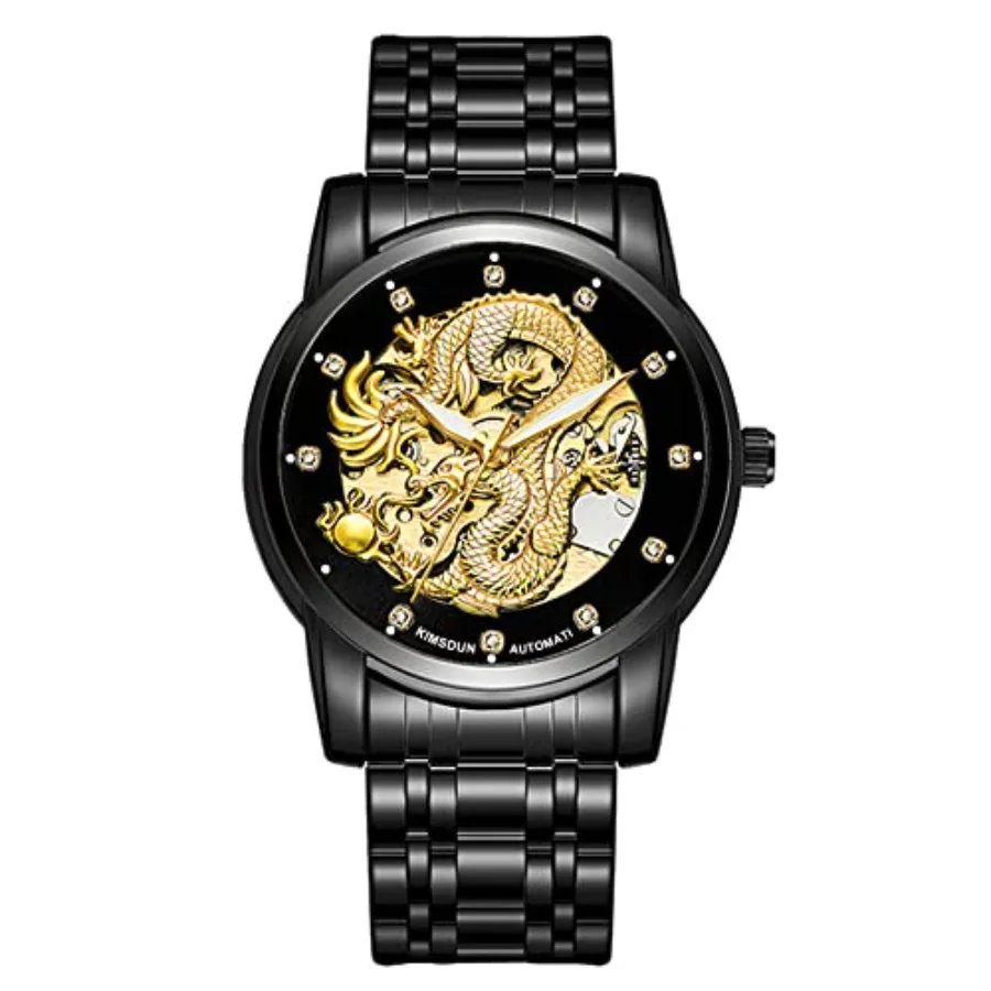 Men's Luxury Mechanical Skeleton Automatic Self-Winding Stainless Steel Lumious Watch Dragon Carved Dial Diamond Business Watch
Men's Luxury Mechanical Skeleton Automatic Self-Winding Stainless Steel Lumious Watch Dragon Carved Dial Diamond Business Watch