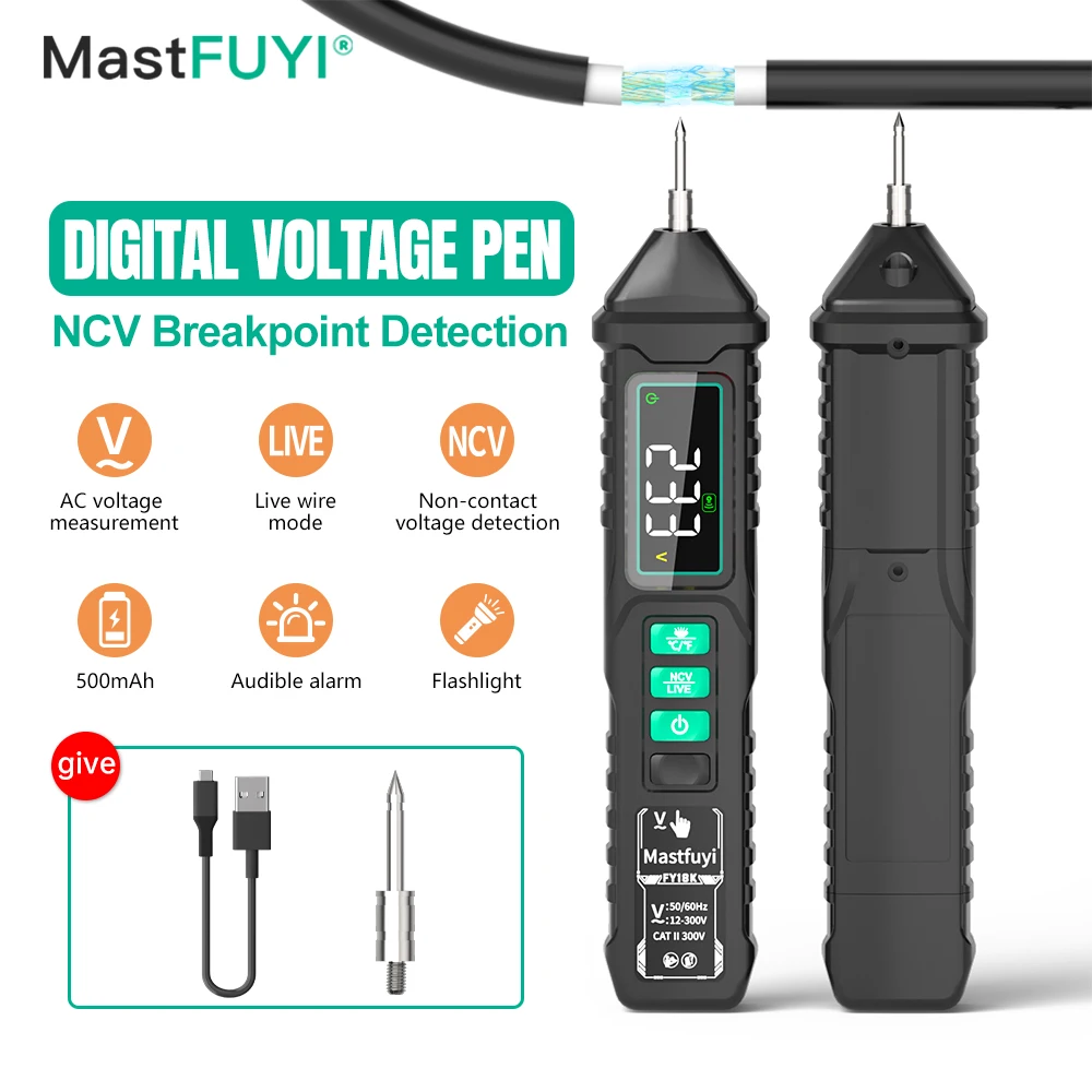 MASTFUYI Digital Voltage Pen Non-Contact Voltage Detector Electrical Pen AC Voltage Tester Smart Breakpoint Finder 12-1000V
MASTFUYI Digital Voltage Pen Non-Contact Voltage Detector Electrical Pen AC Voltage Tester Smart Breakpoint Finder 12-1000V